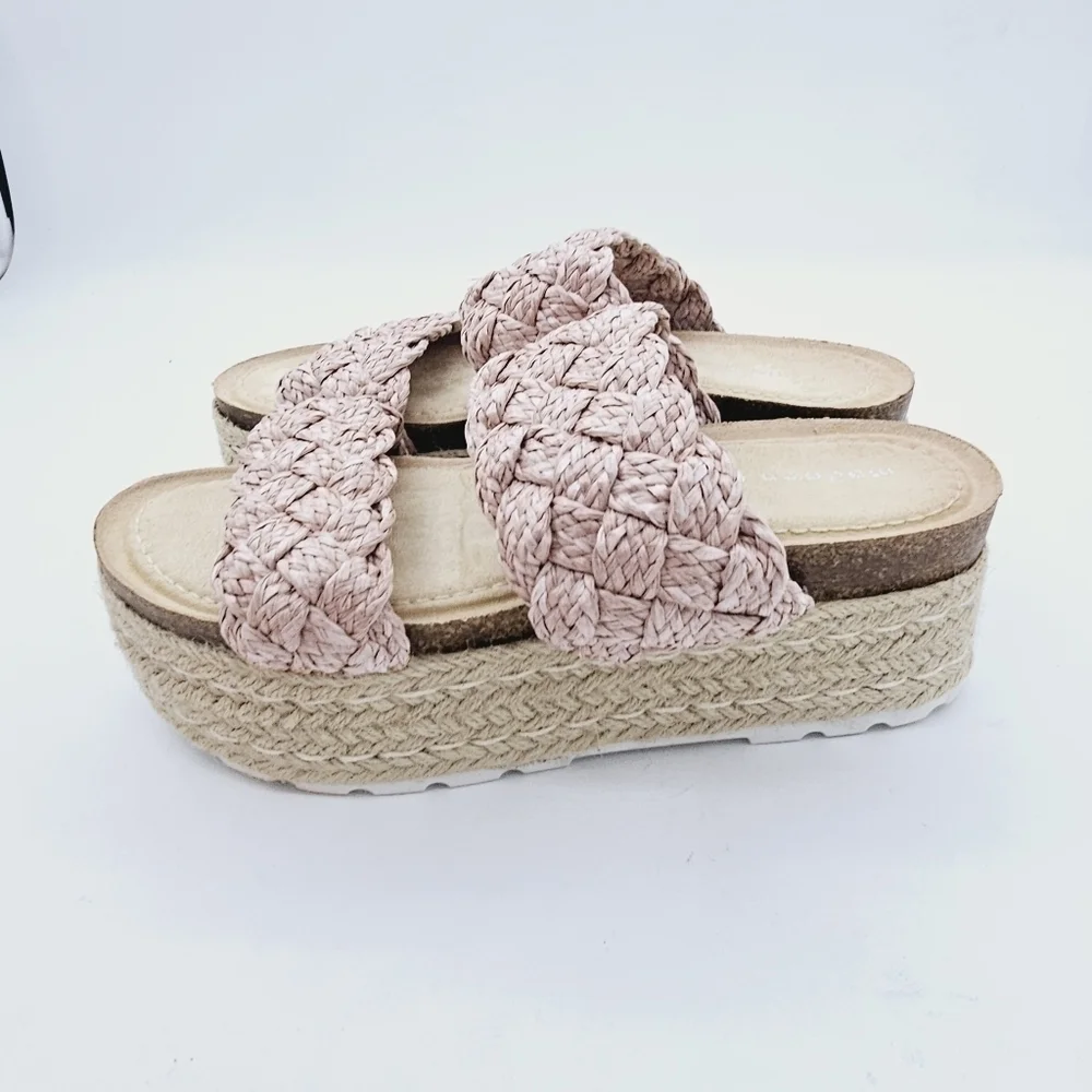 Madden Girl Blush Braided Raffia Pretty Espadrille Open Toe Platform Sandals